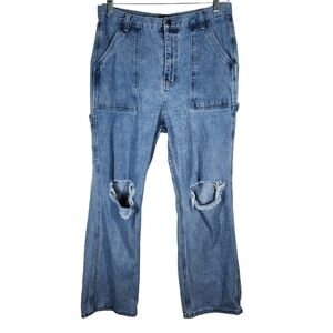 SIMPLE SOCIETY DISTRESSED HIGH RISE STAIGGR LEG CARPENTER JEANS